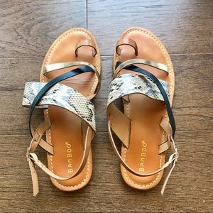 Black, Gold, Snakeskin print Sandals